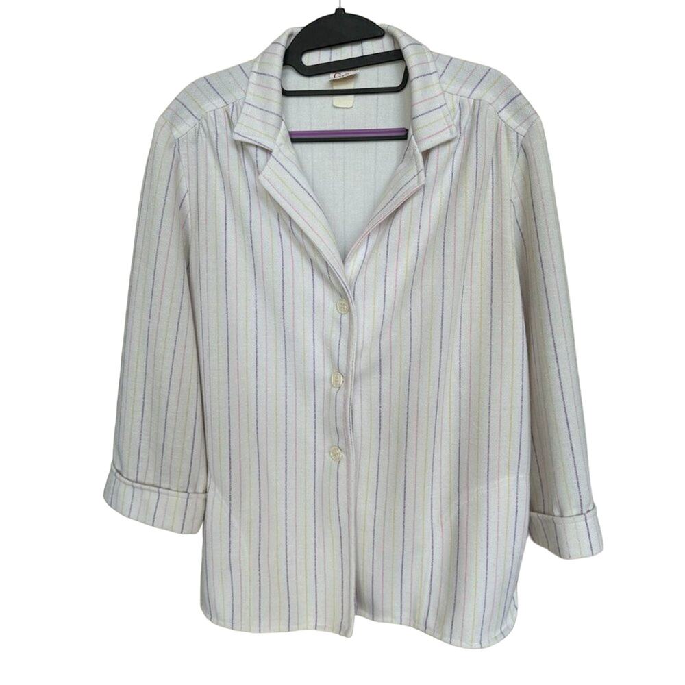 Vintage Graff CaliforniaWear Blazer Polyester Pastel Pinstripes Grannycore 70s‎